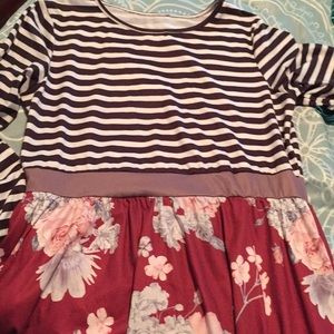 8/10 midi floral and stripe dress